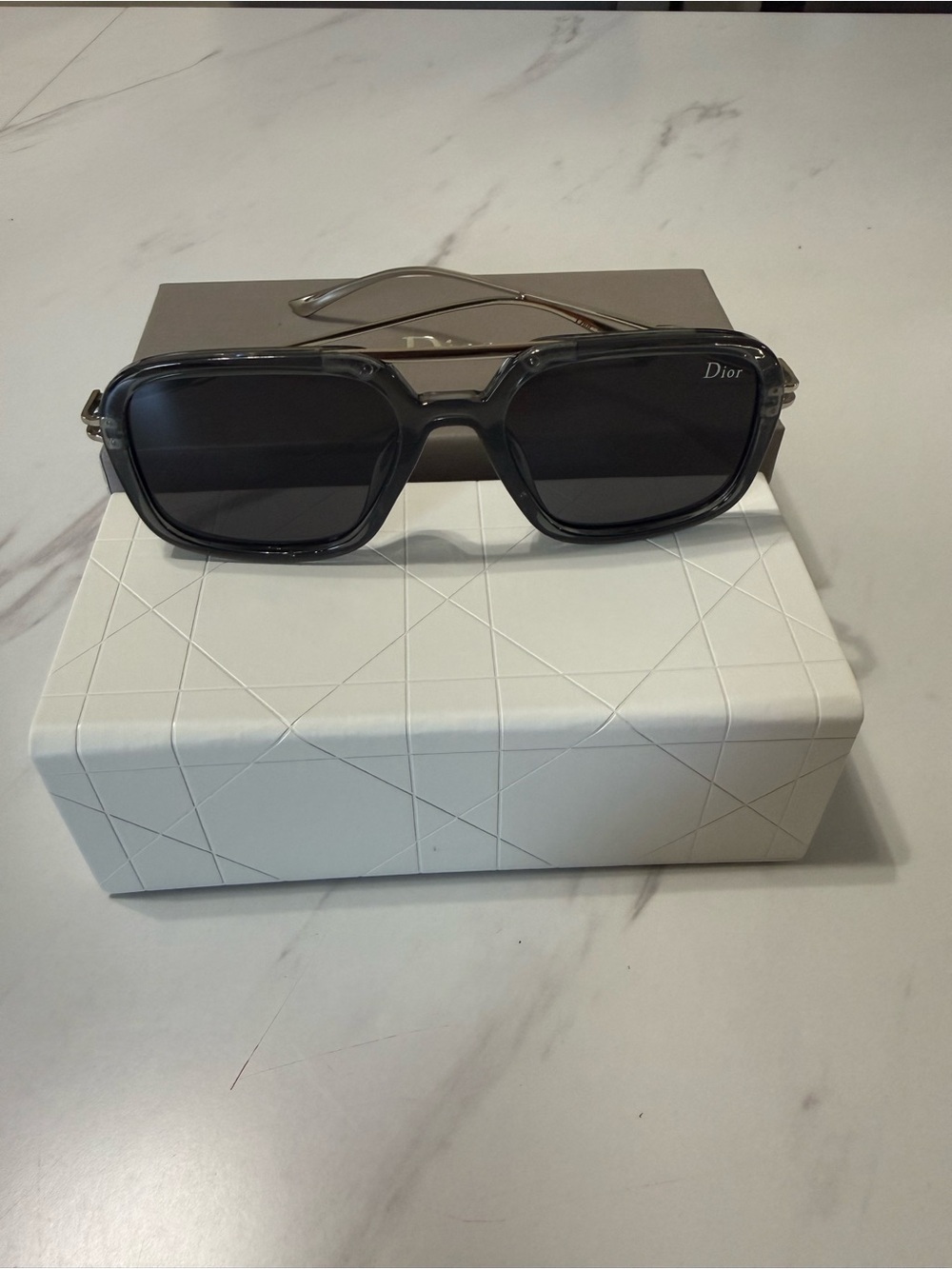 Dior Translucent Gray Frame Sunglasses with Black Lenses